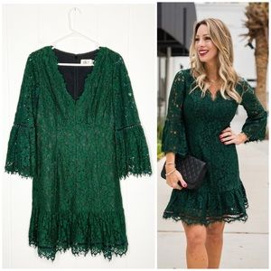 Eliza J Bell Sleeve Lace Cocktail Dress Emerald Green Formal Dress Women’s Sz 8